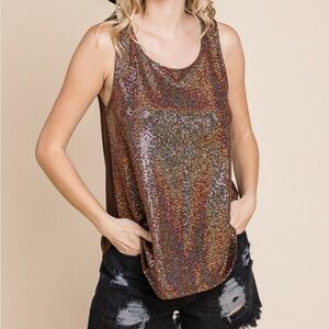 Sequin Metallic Tank - Brown